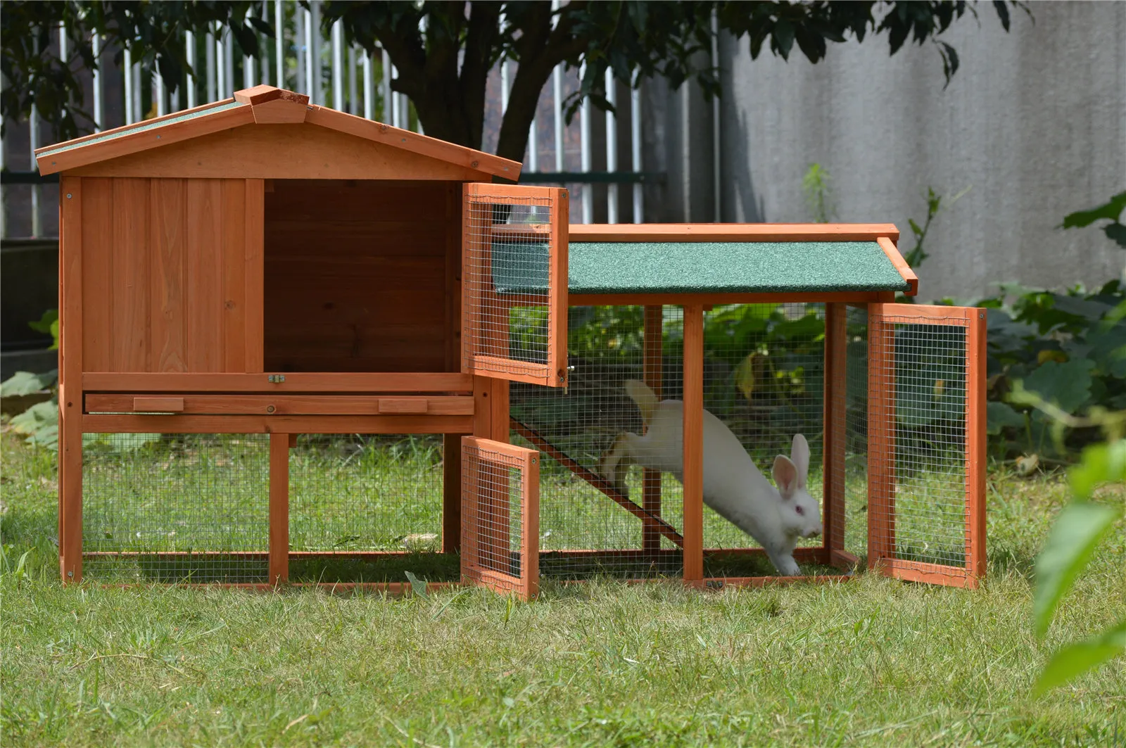 146cm Rabbit Hutch with Metal Run | Wooden Cage for Guinea Pigs