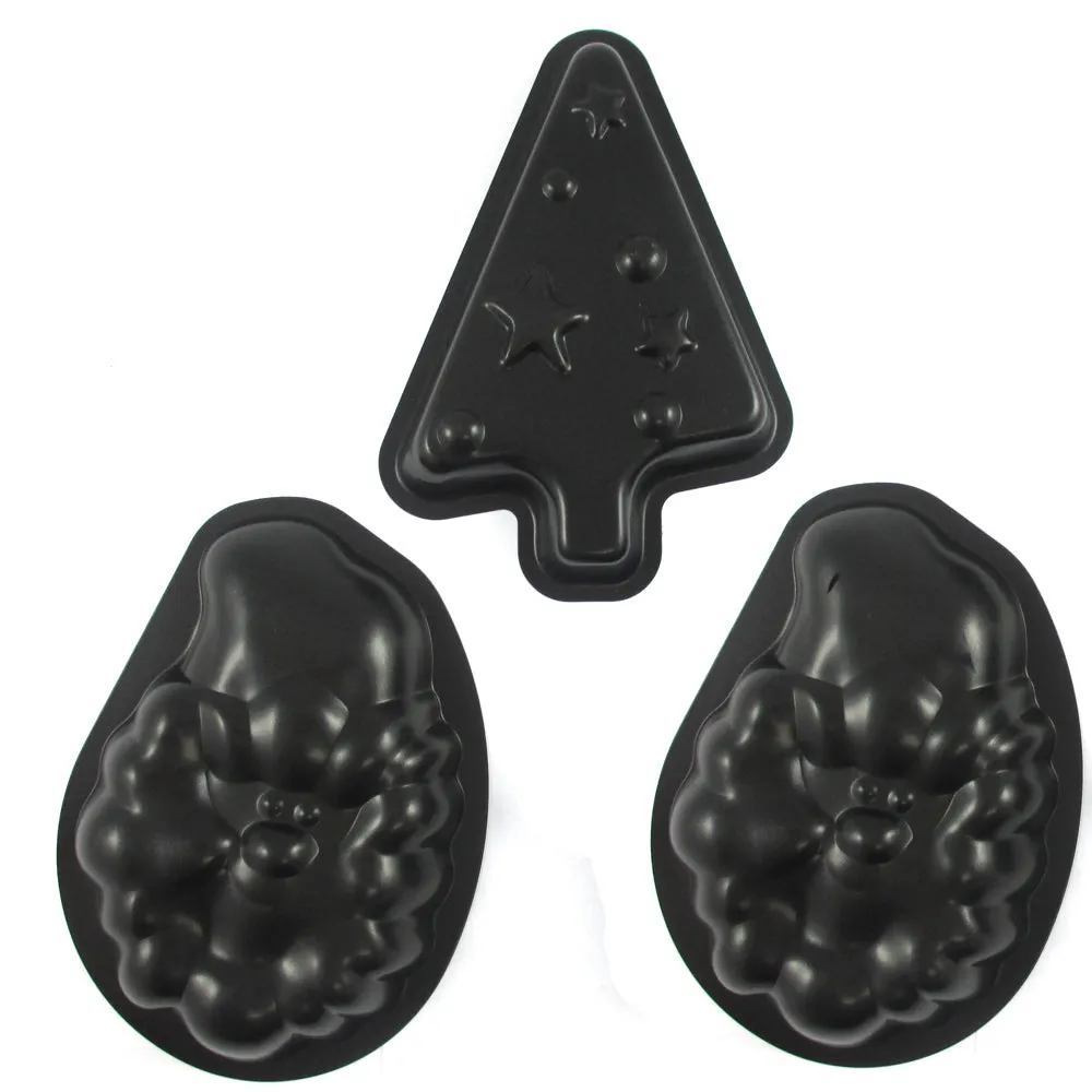 3 Christmas Holiday Cookie Cutters Santa Tree Star Shapes Cake Mold Decorating