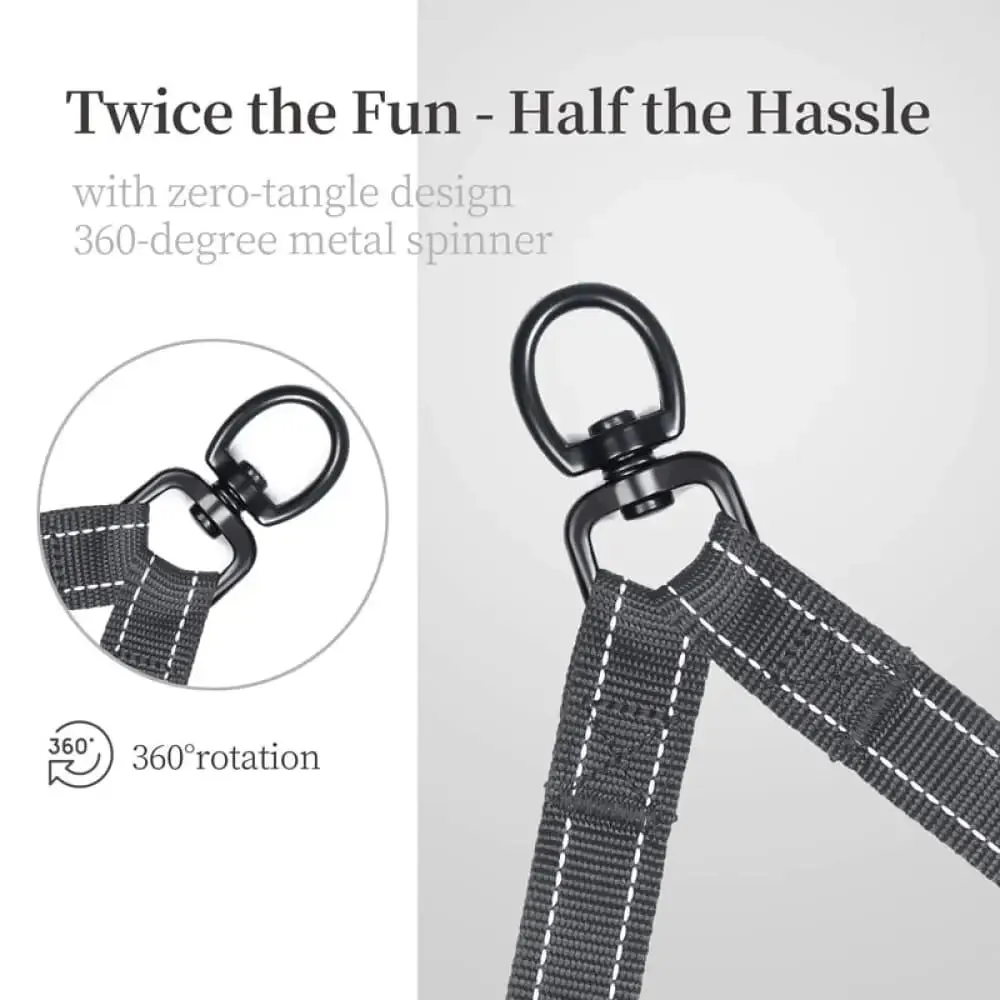 Dual Adjustable Length Lead Quality Reflective no Tangle Leash for Two Dogs