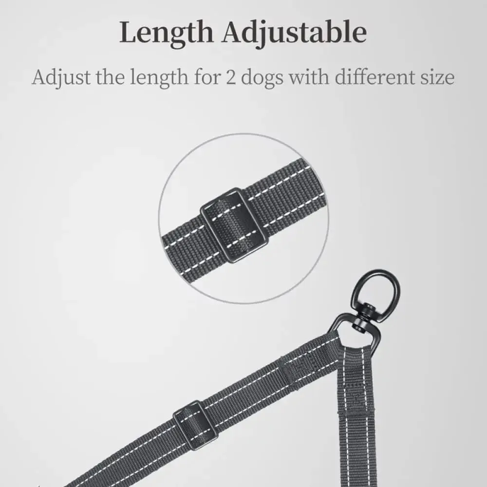 Dual Adjustable Length Lead Quality Reflective no Tangle Leash for Two Dogs