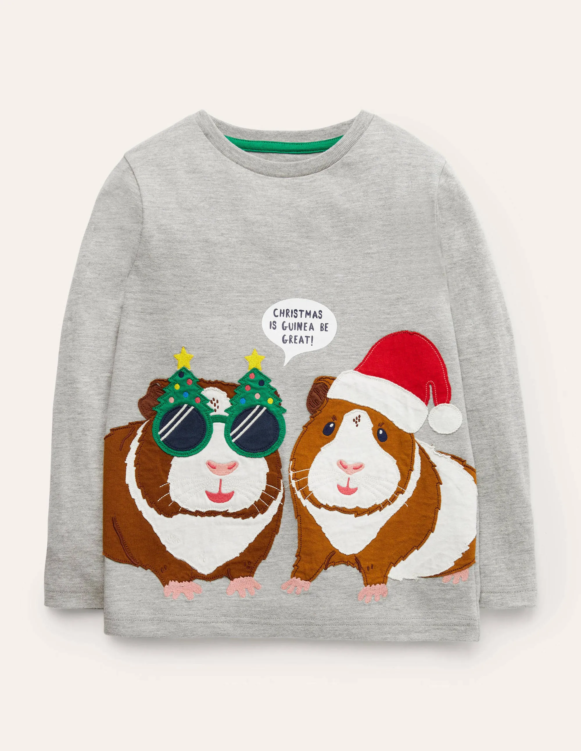 Festive Animal T-shirt-Grey Marl Guinea Pig