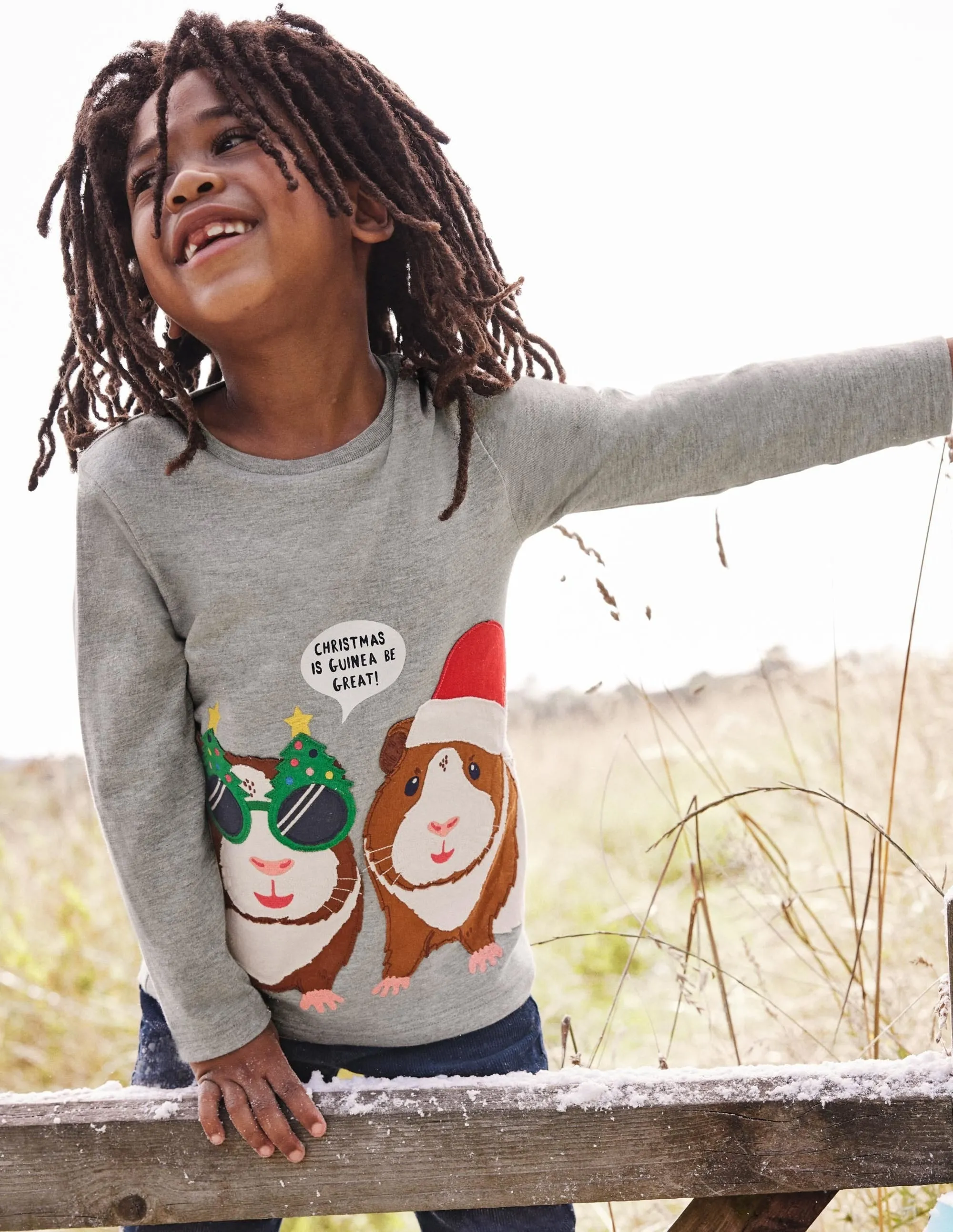 Festive Animal T-shirt-Grey Marl Guinea Pig