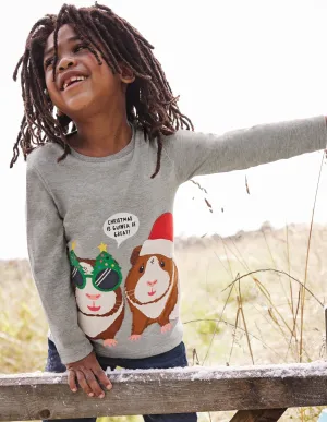 Festive Animal T-shirt-Grey Marl Guinea Pig