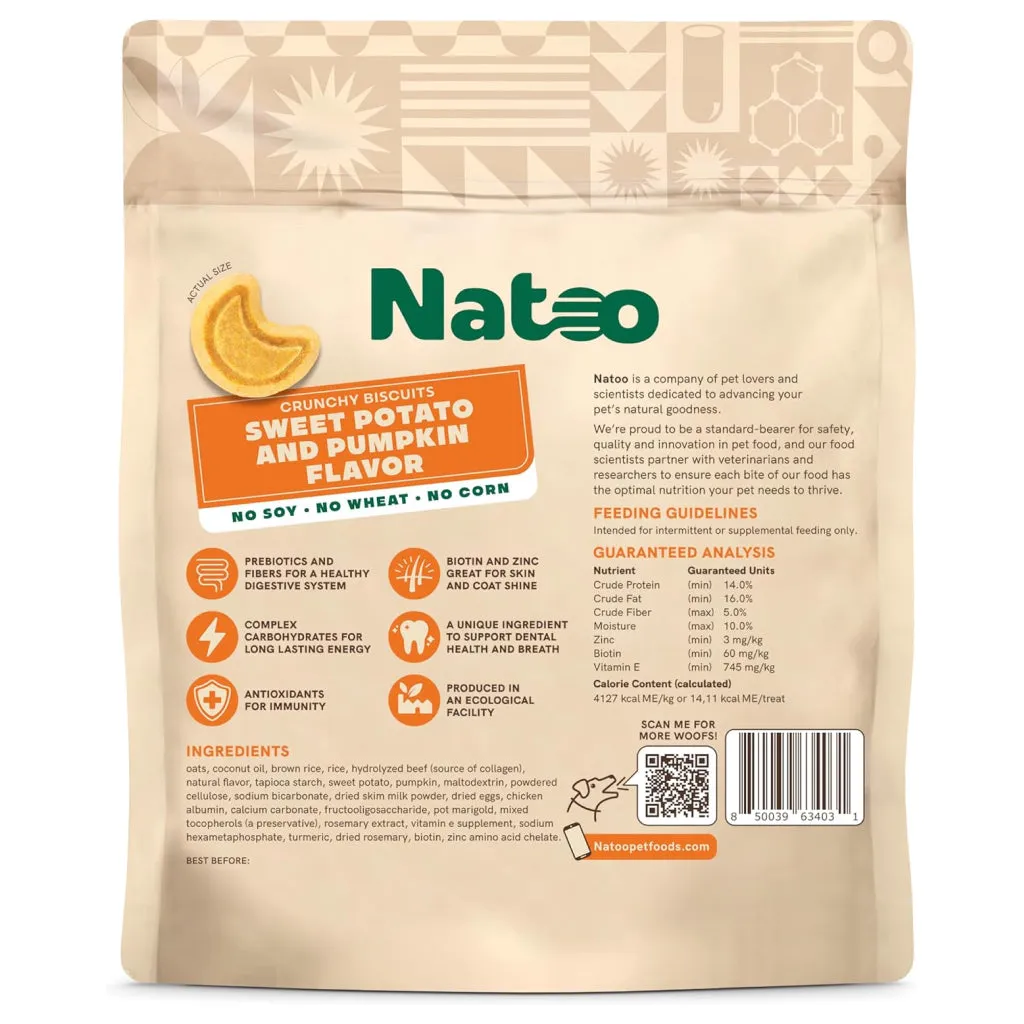 Natoo Crunchy Biscuits Sweet Potato & Pumpkin Flavor Dog Treats,  8-oz