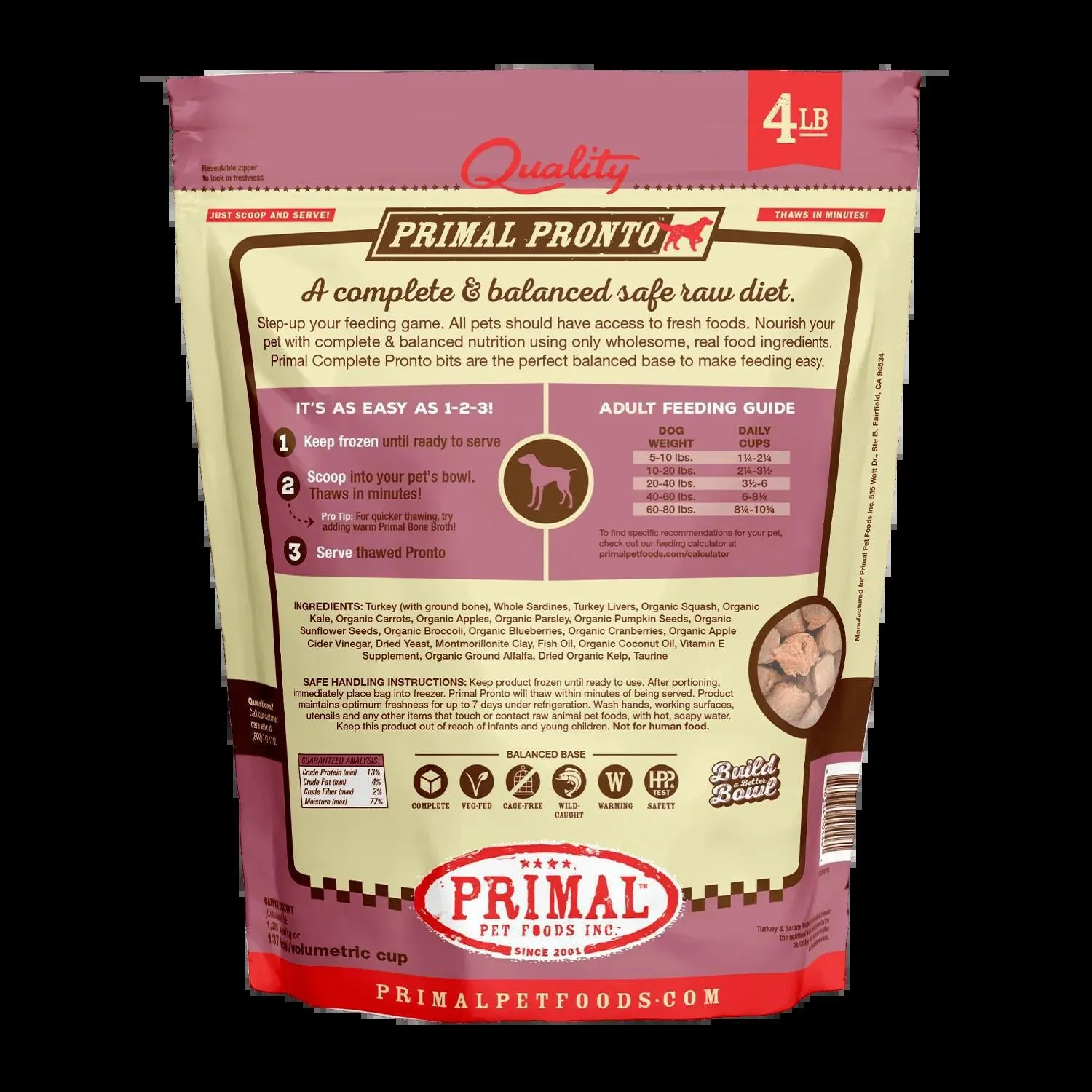 Primal Pronto Raw Turkey & Sardine 4lb