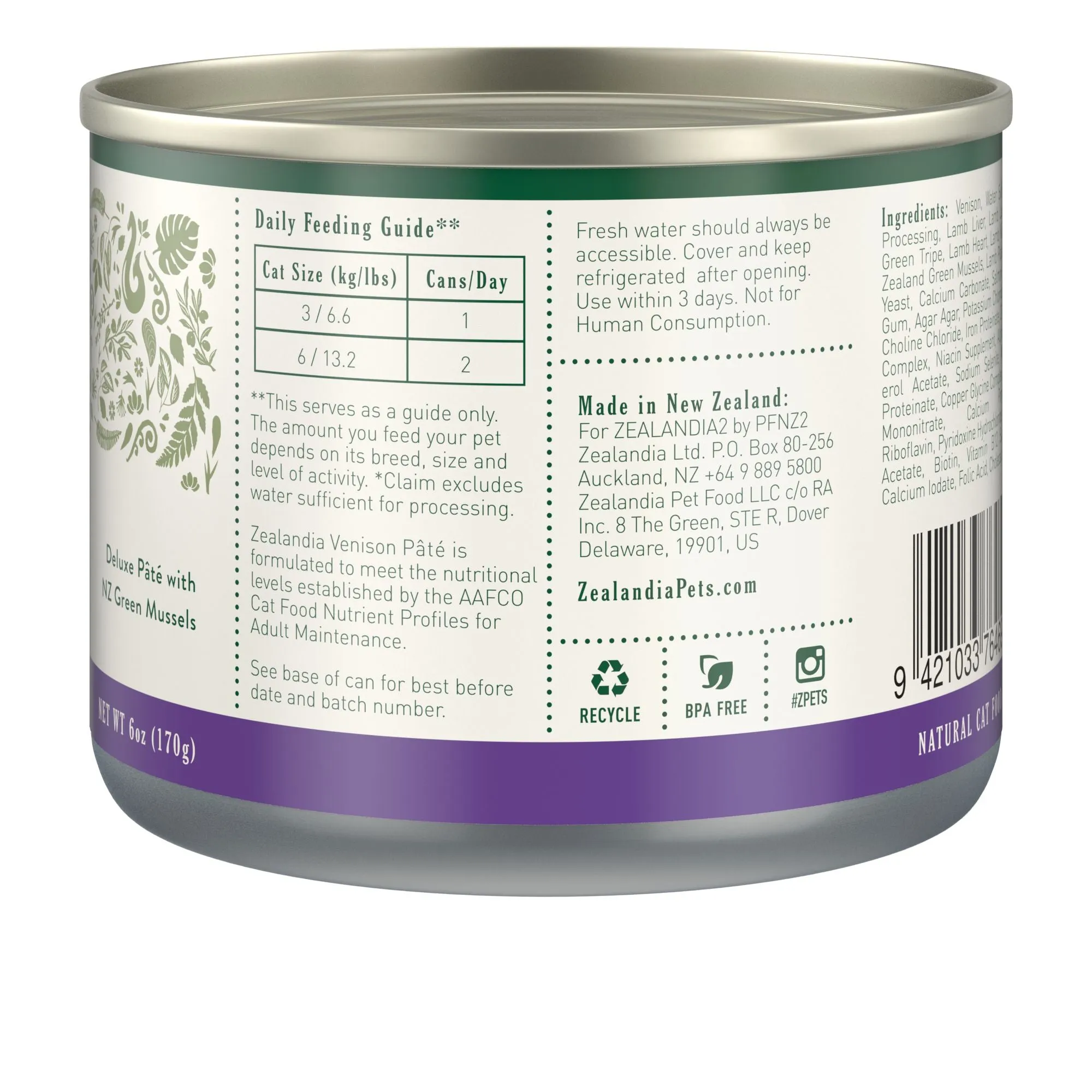 Zealandia Venison Pate Adult Cat Wet Food 170g x24